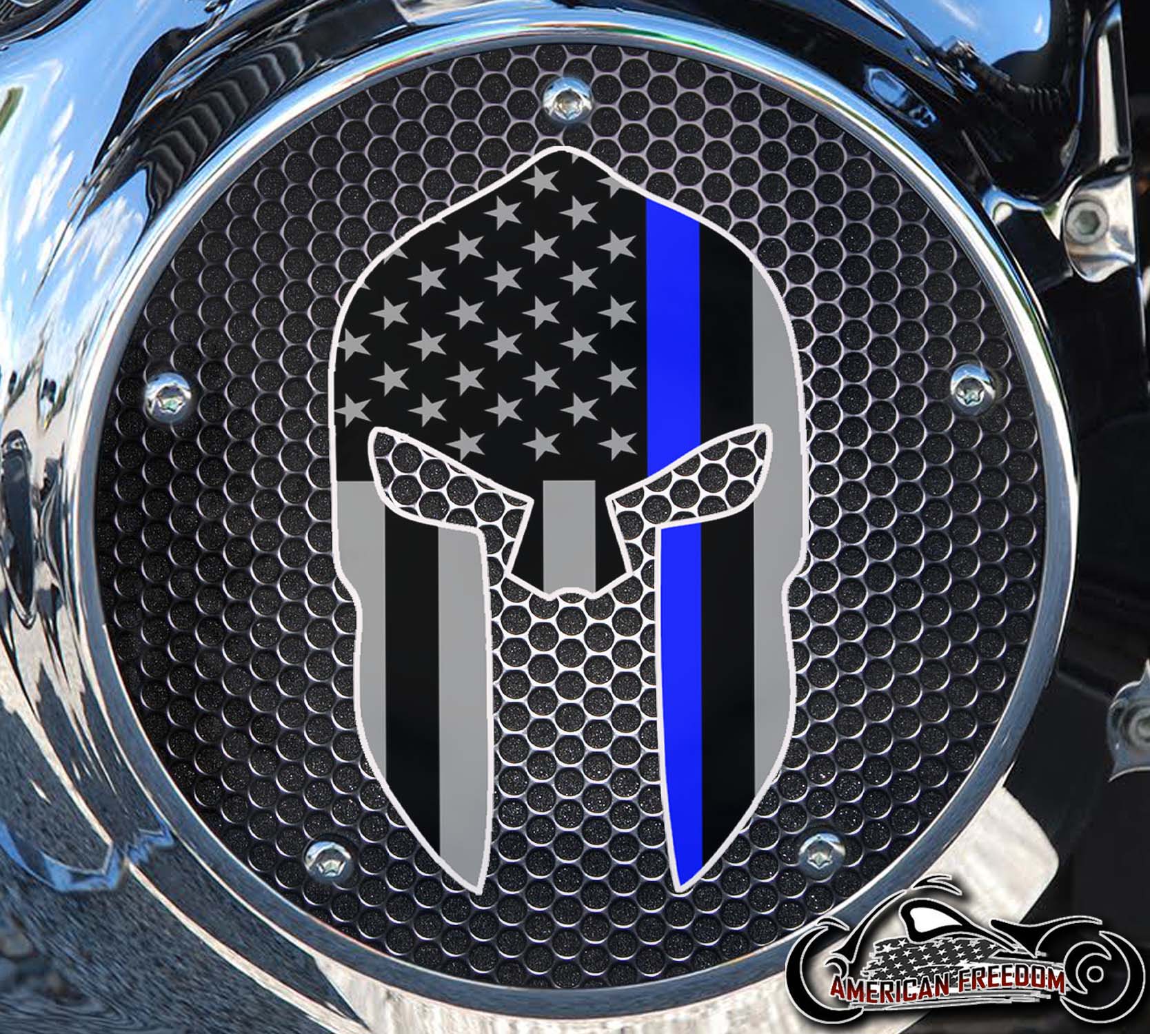 Custom Derby Cover - Thin Blue Line Spartan Helmet